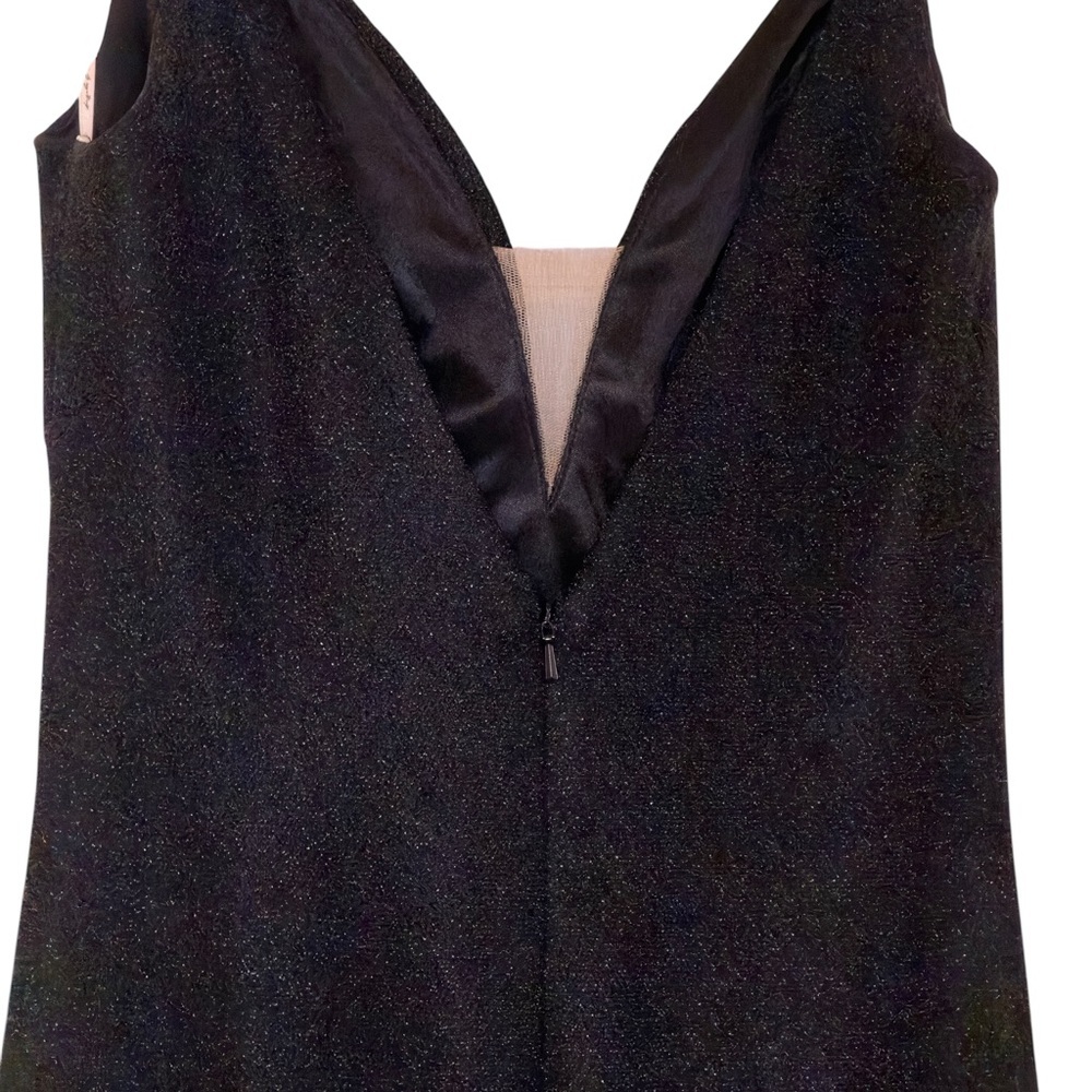 Angela & Alison Black Shimmer Illusion Bodice Mermaid Prom Formal Gown Train 4 - Picture 5 of 6